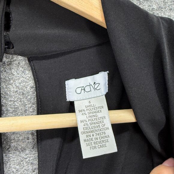 Cache Dress Women 6 Black Shift Short Rhinestone Sleeveless V-Neck Hook & Eye - Picture 3 of 6